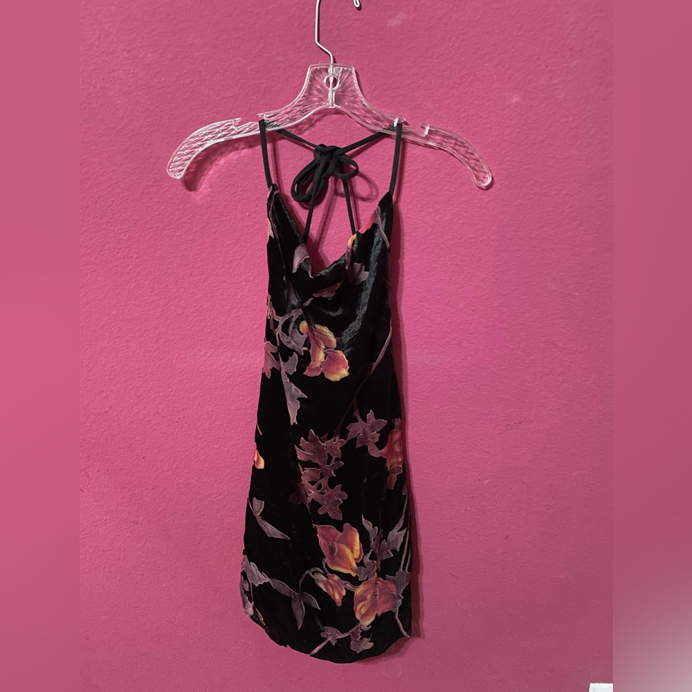 Fashion Nova floral, suede, black, strappy dress